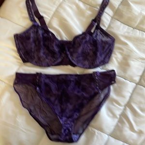 Gorgeous Adore Me bra and panty set, size 36DDD, panty L, in dark purple.